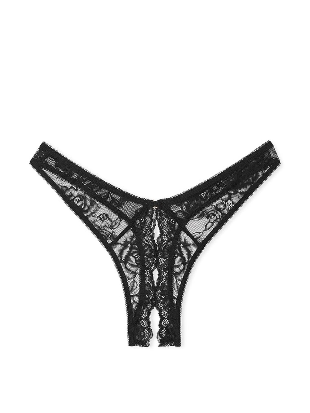 Small VERY SEXY black Rose Lace High-Leg Crotchless Thong Panty
